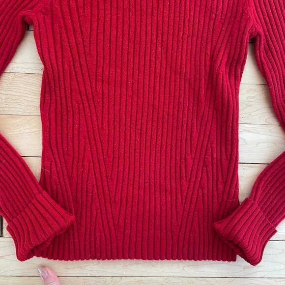 Red Ribbed Turtleneck Sweater Fitted Cuffed Sleeves Valentines Y2K M Coquette - Picture 6 of 9
